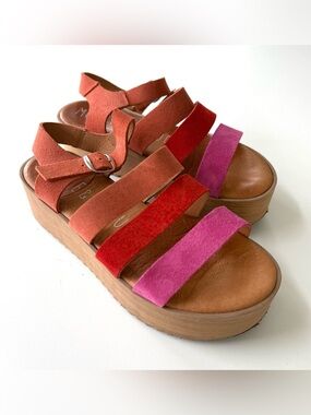 Musse & Cloud Colorblock Suede Platform Sandals - Pink, Red & Coral